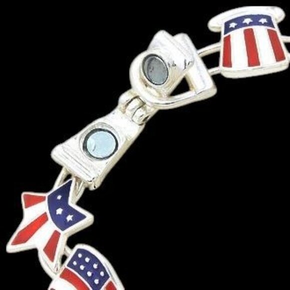 Patriotic Bracelet American Flag Uncle Sam Hat Stars Magnetic Closure July 4 New - Picture 14 of 14